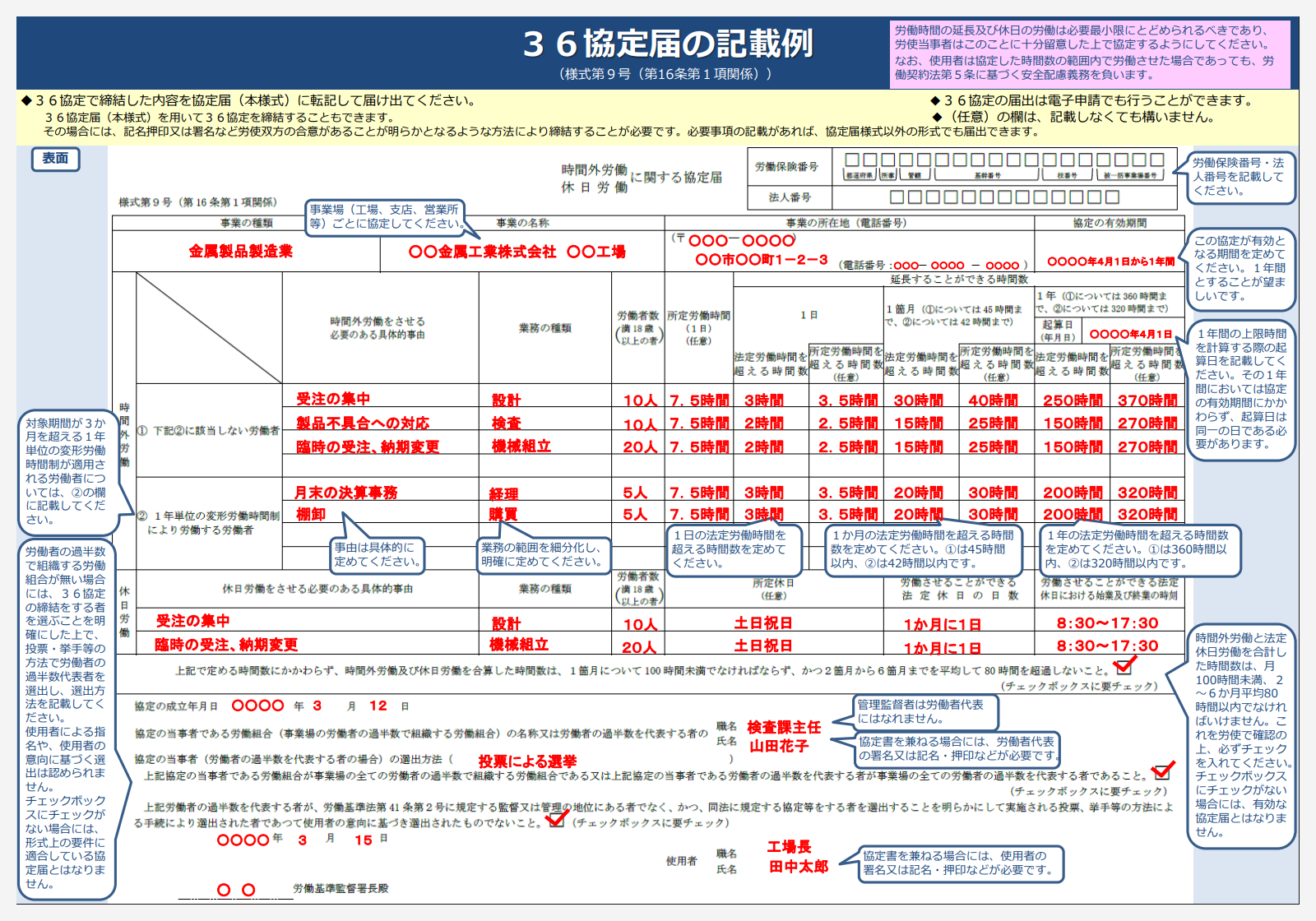 36協定の記載例（一般条項）